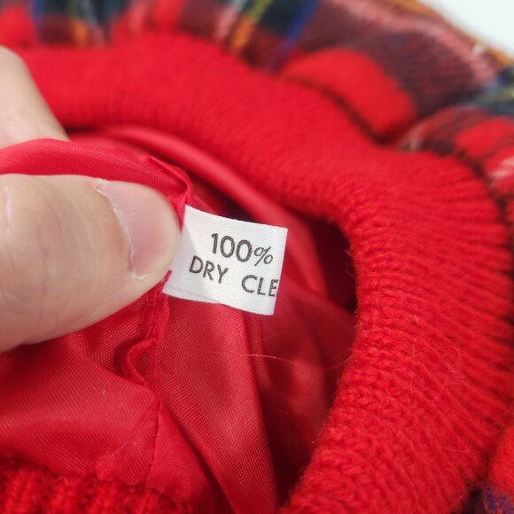 Vintage Plaid Wool Beret Hat Red Classic 70s 80s Preppy Twee Vtg Tartan Academia - Picture 3 of 4